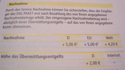 Nachnahmekonditionen der Deutschen Post / DHL